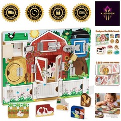 Interactive Montessori Farm Toy – Wooden Busy Board with 9 Puzzles for Toddlers
