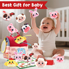 Baby Toys 6-12 Months, 11PCS Surprise Barn Toy with Stuffed Farm Animals, Rattle