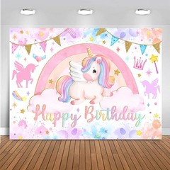 Mocsicka 7x5ft Unicorn Backdrop Birthday Party Decorations Girls Watercolor P…