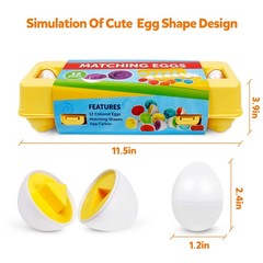 Montessori Geometric Eggs,12 pcs Set Color & Shape Egg Puzzle Toys Matching E…
