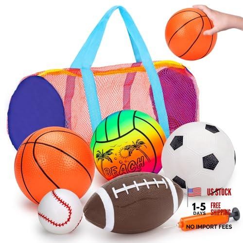 5 Pack Sports Balls for Toddlers 1-3 Outdoor Toys – Football Soccer Basketball