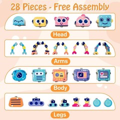 new Robots Wooden Snap-Together Building Toys 28 Piece STEM Montessori Education