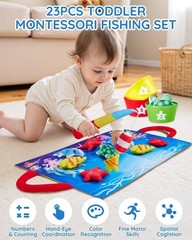 23pcs Sea Animal Cloth Fish Game for kids with 2 Fishing Pole, Montessori Toy