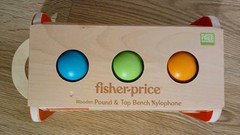 Fisher-Price Wood Toddler Toy Pound and Tap Bench Xylophone, 6-Piece Wooden New!