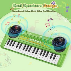 37 Keys Kids Piano Keyboard with Microphone Portable Toddler Toys, Green