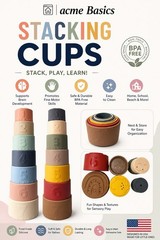 Moonkie Stacking Cups Toy, Fun Educational Baby Toys Silicone Soft Teething Toys