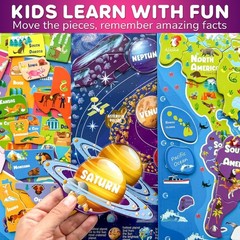 Educational Magnetic Puzzles for Kids 3-5: World, USA, Space