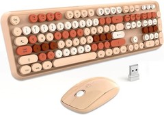 Beige Wireless Keyboard and Mouse Combo, Cute Aesthetic Typewriter Keyboard w…