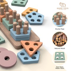 Montessori Toys for 1+ Year Old – Wooden Shape Sorter & Stacking Puzzle – Tod…