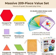 209 PCS Shapes Wooden Pattern Blocks for Kids, Geometric with Activity Cards …