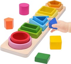 Montessori Toys for 1+ Year Old, Wooden Baby Stacking Shape Color Sorting Toys f