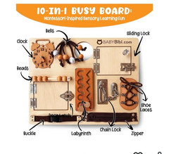 Wood Montessori Busy Board – 10-in-1 Sensory Activity Toy for Toddlers with …