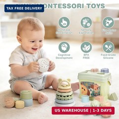 Baby Toys 6-12 Months, Montessori Toys for Babies, Shape Sorter & Stacking Rings