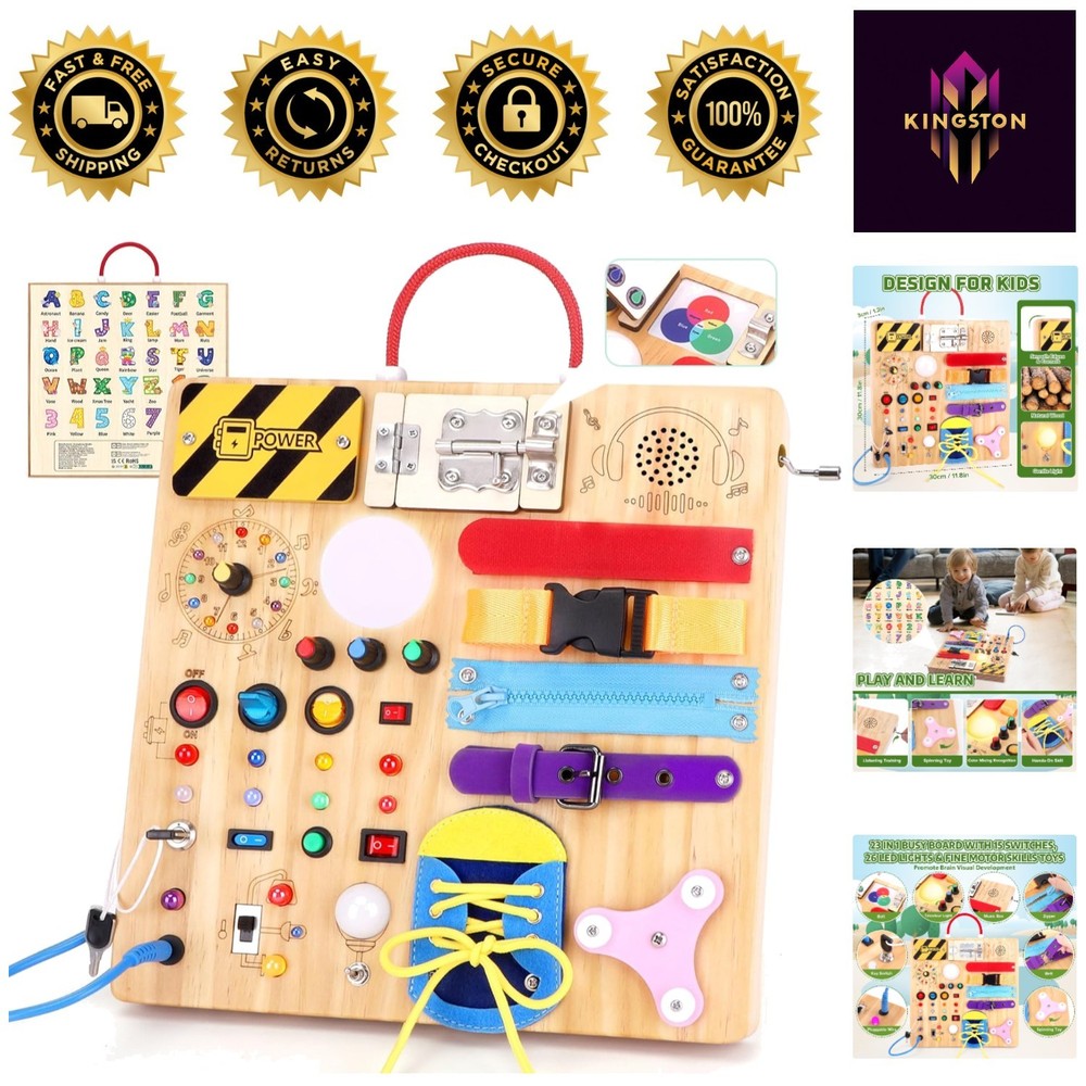 Engaging Montessori Busy Board for Ages 1-3 – Develop Skills with LED Lights
