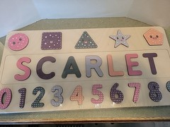 Personalized “Scarlett” Wooden Toddler Name Puzzle Letters, Numbers Shapes New