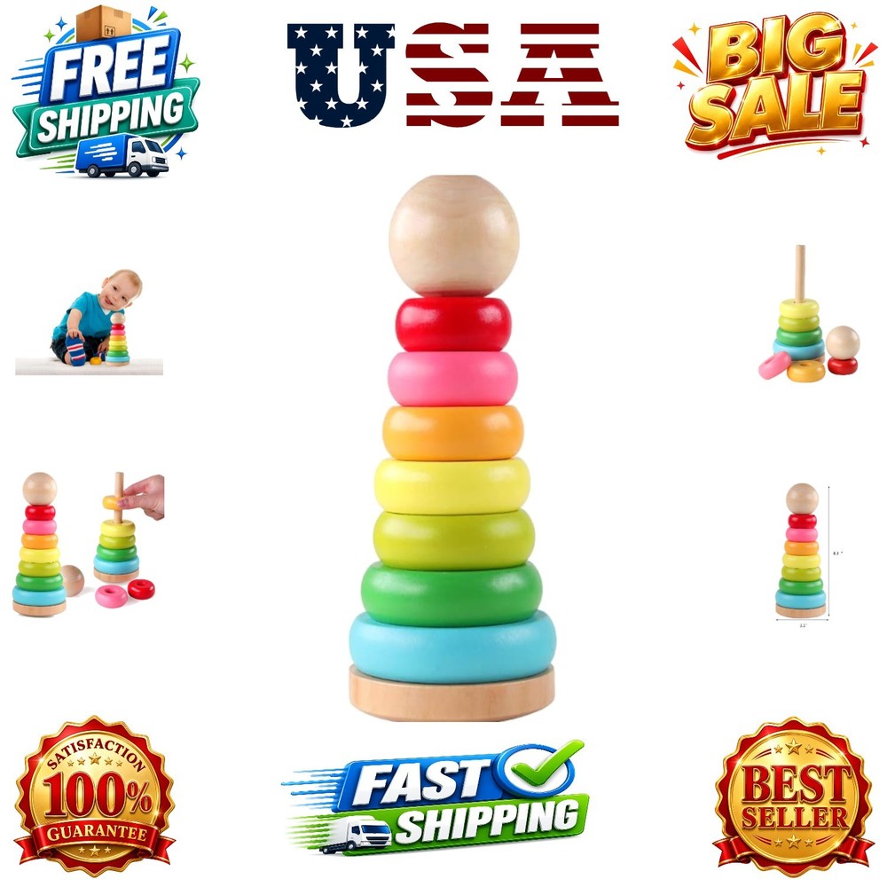 Stacking Rings Toy Wooden Rainbow Stacker Toddler | Learning Toys for 18 2 …