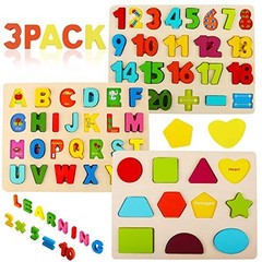 Wooden Alphabet & Number Puzzles for Toddlers, Montessori Learning Toys 3-5 Year