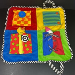 IQ Baby Activity Mat Primary Colors Fabric Button Lace Zipper Rattle Mirror