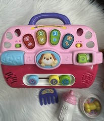 Vtech Care for Me Learning Puppy Carrier Toy Includes Accessories Works Pink Dog