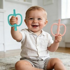 Fu Store Hollow Teether Tube 5 6 Piece Set, Green, Blue, Pink, Yellow, Purple