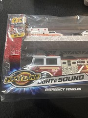 NEW! NIB RARE! 3 Pack Fast lane Emergency Vehicles FIRETRUCK POLICE AMBULANCE