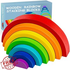 TUOWITA Rainbow Wooden Stacking Toy Arch Blocks