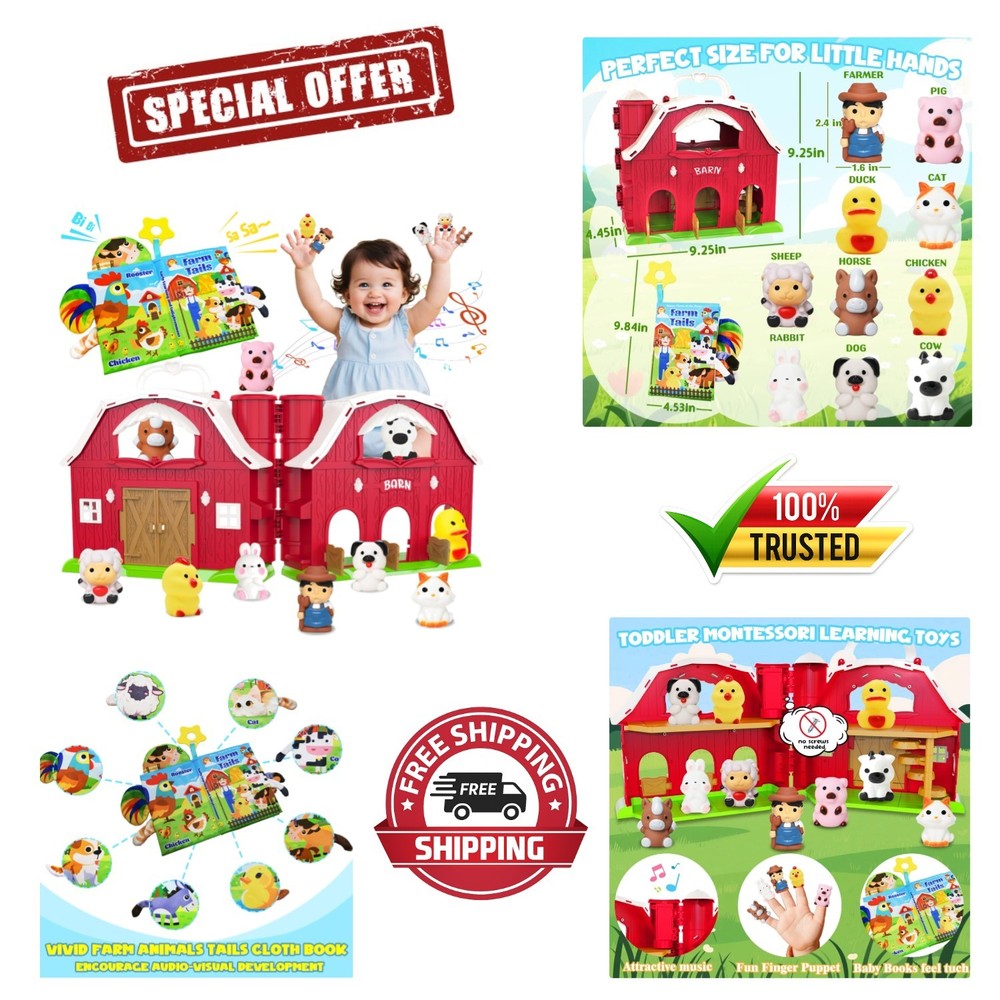 Musical Red Barn Farm Animal Toy Set: Educational Fun for Toddlers 12-18