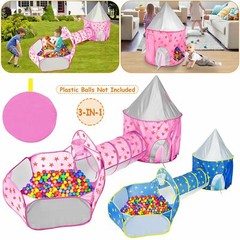 3 in 1 Kids Toddler Crawl Tunnel Play House Tent Ball Pit In/Outdoor Portable