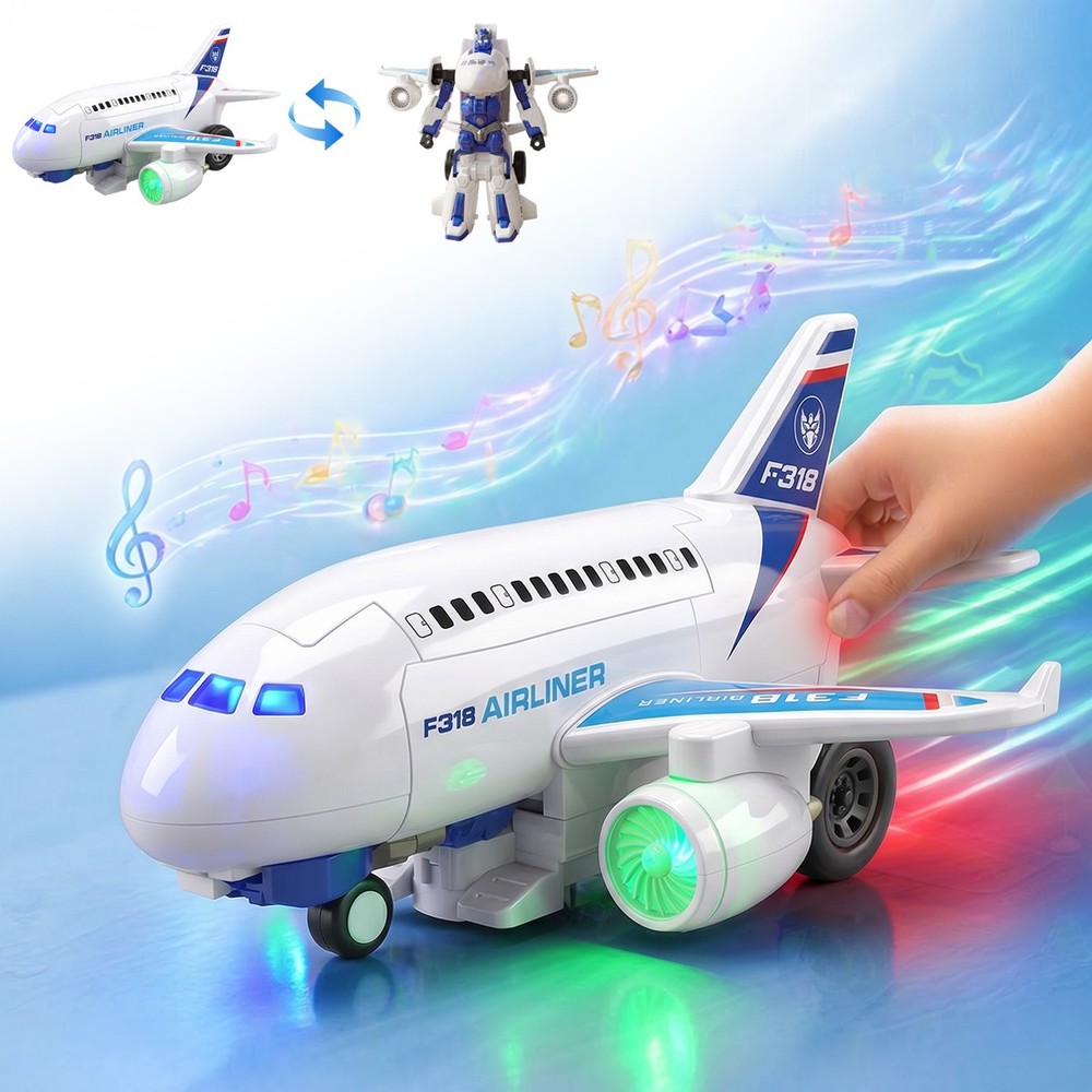 Transforming Robot Airplane Toy with Lights & Music, Aircraft Convertible