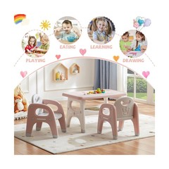 DOREROOM Kids Table and Chair Set, Plastic Children Activity Table with 2 Cha…