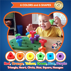 Jumbo Stacking Shapes Pegboard Set Kids Learning Toy w/ Storage Box