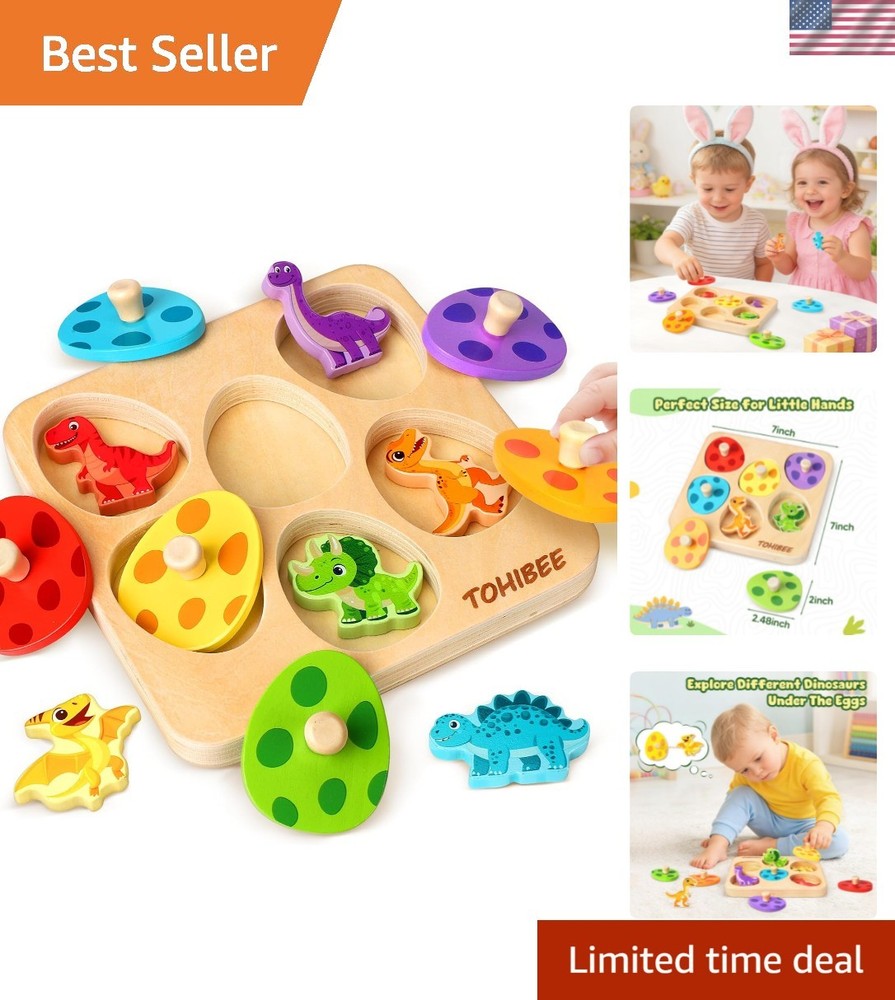 Wooden Puzzles for Toddlers 1-3 – Dinosaur Matching Egg Peg Puzzle, Montessor…