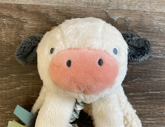 ITSY RITSY Plush & Sherpa Cow Sensory Toy with Barn Teether~Crinkle~Lovey
