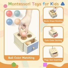 Montessori Toys for 2 3 4 5 Year Old – Wooden Object Permanence with Drawer S…