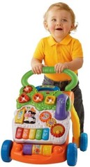VTech Baby Push Walker Sit-to-Stand Toddler Interactive Learning Toy Orange