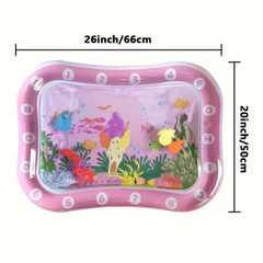 Pink Inflatable Baby Tummy Time Water Mat with Colorful Floating Toys