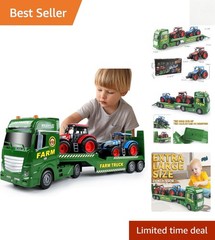 Large Flatbed Semi Truck Toy for Kids,Includes Farm Vehicles,Car Toy Birthday Gi