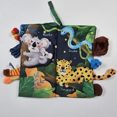 Baby Cloth Book Safari Theme Jungly Tails Crinkle Sensory Squeek Toy Hahaland