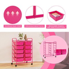 10-Drawer Rolling Storage Cart-Pink – Color: Pink