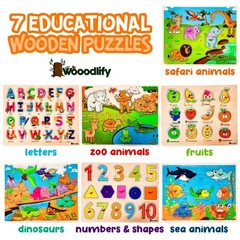 Alphabet Numbers Fruits Animals Wooden Puzzles