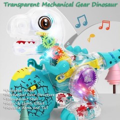 Transparent Gear Dinosaur Toy for Kids, Light-up Electric Dino Musical Toy Bump