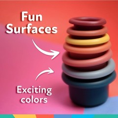 Nuby Silicone Stacking Cups Multi Color Bath Toy for Kids Fine Motor Skills