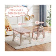 DOREROOM Kids Table and Chair Set, Plastic Children Activity Table with 2 Cha…