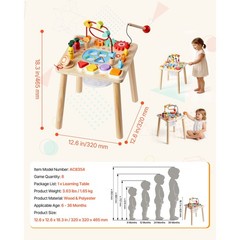 Montessori Activity Table for Toddler 1-3 Years Old,8 in 1 Wooden Desk