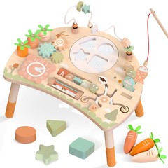 Hewaurorion Wooden Activity Table for Toddlers 1-3, 9 in 1 Montessori Sensory