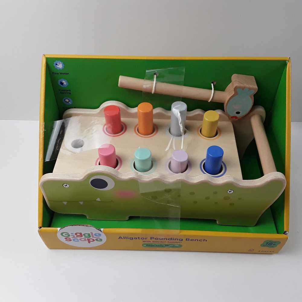Gigglescape Multi Alligator Pounding Bench With Wooden Hammer Push & Pull Toy