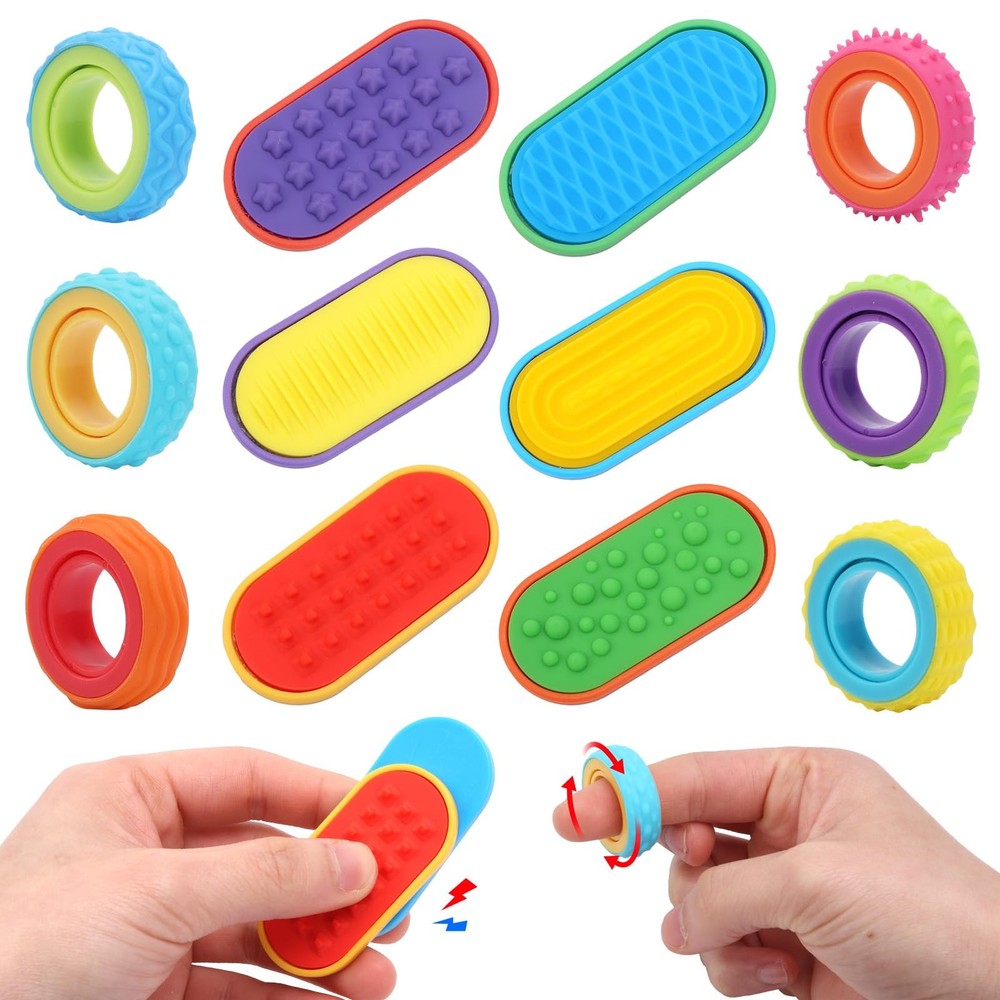 Sensory – 6 Pack Fidget Rings and 3 Pack Silicone Magnetic Sliders for , Sens…