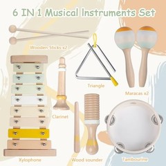 Baby Musical Instruments-Montessori Wooden Toys for Toddlers,Colors Neutral