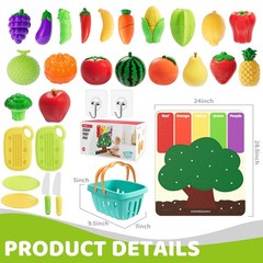 Play Food Set with Cutting Fruits&Felt Tree Mat, Pretend Food Play Kitchen Ac…