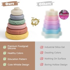 6 Pcs Stacking & Nesting Circle Toy 4.7″,Soft Building Rings Stacker & Teethe…